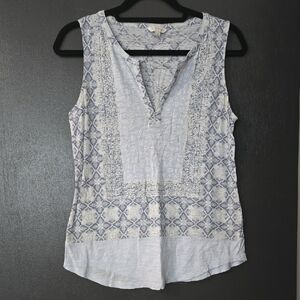 Lucky Brand Light Blue Patterned Sleeveless Blouse
